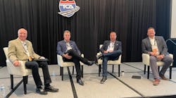 Panelists (from left) for the June 5 Safety as Retention Tool session at TCA&apos;s 41st annual Safety &amp; Security Meeting: TCA President Jim Ward; Brent Nussbaum, CEO of Nussbaum Transportation; John Elliott, CEO of Load One; and Rob Penner, president and CEO of Bison Transport.