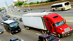 Red Truck In Traffic