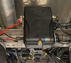 Drōv’s AirBoxOne smart trailer system captures and sends multipoint operational data back to fleets. This particular installation shows the location on the trailer bogey. Drōv’s AirBoxOne smart trailer system captures and sends multipoint operational data back to fleets. This particular installation shows the location on the trailer bogey.