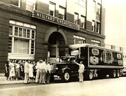 Hillyard employees view a new delivery truck in the early 1950s.