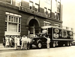 Hillyard employees view a new delivery truck in the early 1950s. Hillyard employees view a new delivery truck in the early 1950s.