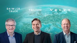 From left, Daimler Truck CEO Martin Daum, Traton CEO Christian Levin, and Volvo Group president and CEO Martin Lundstedt.