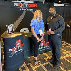 Lindsey Trent, shown with a 22-year-old truck driver she met during a recent industry conference. Lindsey Trent, shown with a 22-year-old truck driver she met during a recent industry conference.