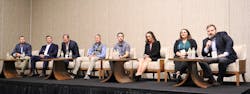 Left to right: T.C. Energy’s Matt LaBorde, Enterprise Products’ Carter Deutsch, Moda Midstream’s Paul Ramsey, Sprague’s Cameron Eisenhaur, Kinder Morgan’s Gabriel Lopez, Burns & McDonnell’s Caitlin Geisinger, IMTT’s Melanie Landry, and Sprague’s Chris O’Neil, who served as moderator for their panel discussion during the International Liquid Terminals Association’s 2022 International Operating Conference in Houston. Left to right: T.C. Energy’s Matt LaBorde, Enterprise Products’ Carter Deutsch, Moda Midstream’s Paul Ramsey, Sprague’s Cameron Eisenhaur, Kinder Morgan’s Gabriel Lopez, Burns & McDonnell’s Caitlin Geisinger, IMTT’s Melanie Landry, and Sprague’s Chris O’Neil, who served as moderator for their panel discussion during the International Liquid Terminals Association’s 2022 International Operating Conference in Houston.