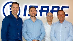 IsaacCEO Jacques DeLarochelliere (left), Jean Loup Le Roux, partner with law firm Henri & Wolf, Isaac CTO David Brillon and Isaac VP of IT and Security Joe Russo celebrate after receiving notification of the ISO 27001 certification. IsaacCEO Jacques DeLarochelliere (left), Jean Loup Le Roux, partner with law firm Henri & Wolf, Isaac CTO David Brillon and Isaac VP of IT and Security Joe Russo celebrate after receiving notification of the ISO 27001 certification.