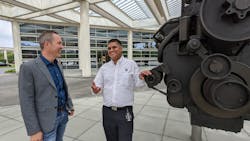Jim Nebergall (left) and Puneet Jhawar of Cummins outside the corporate headquarters in Columbus, Indiana. Jim Nebergall (left) and Puneet Jhawar of Cummins outside the corporate headquarters in Columbus, Indiana.