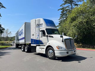 Kenworth&apos;s T680 Fuel Cell Electric Vehicle (FCEV) utilizes twin Toyota hydrogen fuel cells. This Class 8 truck has a 300-mile range and can refuel in 15 minutes. It was piloted in the Port of Los Angeles and is not yet available for order.