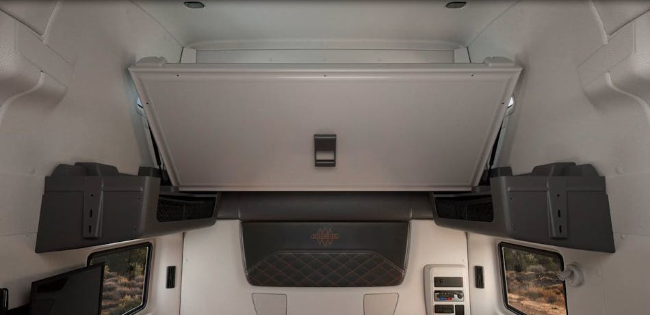 The updated International LT Series cab features a new 9-inch sleeper mattress and flip-up bunk to increase cab space for over-the-road drivers when they&rsquo;re not operating the vehicle.