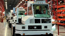 An Orange EV terminal tractor on the assembly line.