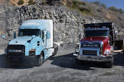 The Mack Anthem highway truck (left) and a Mack Granite dump truck (right). Command Steer is available for the Anthem, as well as for the Granite in axle back models. The Mack Anthem highway truck (left) and a Mack Granite dump truck (right). Command Steer is available for the Anthem, as well as for the Granite in axle back models.