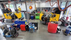 The Estes Express Lines fleet of more than 9,000 tractors and 36,000 trailers is serviced at 82 shops by nearly 800 technicians. The Estes Express Lines fleet of more than 9,000 tractors and 36,000 trailers is serviced at 82 shops by nearly 800 technicians.