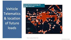 To project charging loads, telematics data was used to determine current Class 8 fleet activity around a warehouse district in Southern California. To project charging loads, telematics data was used to determine current Class 8 fleet activity around a warehouse district in Southern California.