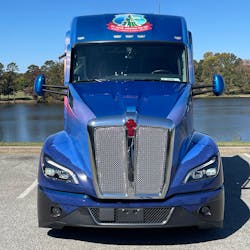 The Kenworth T680 Next Gen that will transport the tree. 'U.S. Capitol Christmas Tree 2022: National Forests in North Carolina' is visible in the logo on the roof. The Kenworth T680 Next Gen that will transport the tree. 'U.S. Capitol Christmas Tree 2022: National Forests in North Carolina' is visible in the logo on the roof.