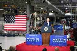 President Biden speaks at Volvo's powertrain plant in Hagerstown, Maryland. President Biden speaks at Volvo's powertrain plant in Hagerstown, Maryland.