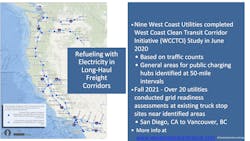 The 'string of pearls' charging corridor was conceived to assess the readiness of utilities to support electric trucks in long-haul freight operations on the West Coast. The 'string of pearls' charging corridor was conceived to assess the readiness of utilities to support electric trucks in long-haul freight operations on the West Coast.
