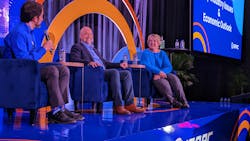 Neil Abt of Isaac (left) moderates a panel on trucking industry issues and economics with ATA Chief Economist Bob Costello (center) and Rebecca Brewster, president and COO of the American Transportation Research Institute. Neil Abt of Isaac (left) moderates a panel on trucking industry issues and economics with ATA Chief Economist Bob Costello (center) and Rebecca Brewster, president and COO of the American Transportation Research Institute.