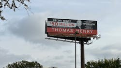 Billboards like this, outside of a hotel in Dallas, put the trucking industry at a disadvantage against litigation financing.