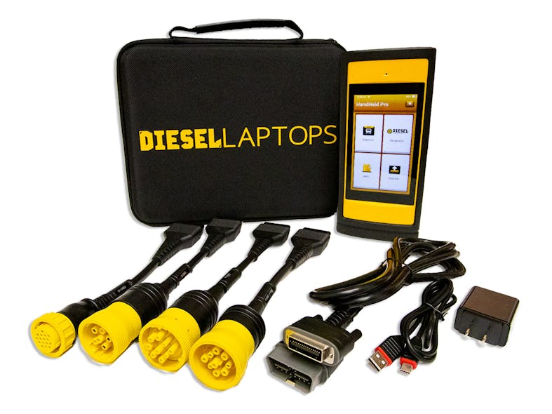 The Diesel Laptops Handheld Pro clears DTCs, reads live data, and performs DPF regens on most heavy-duty diesel trucks.
