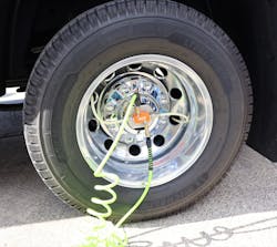 P.S.I.&apos;s ATIS system on an RV wheel. Automatic tire inflation systems for RVs is a fast-growing business for the San Antonio-based company.