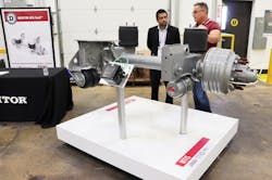 Ravi Khaire, product manager for air ride suspensions at Meritor, highlighted its MTA-Tec6 air ride suspension system for vocational trailers, like flatbeds and tankers, during the P.S.I. event.