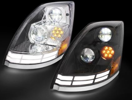 A United Pacific Industries 4-inch-by-6-inch heated LED headlight for Volvo VNs and VNLs.