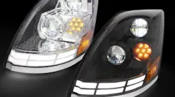 A United Pacific Industries 4-inch-by-6-inch heated LED headlight for Volvo VNs and VNLs.