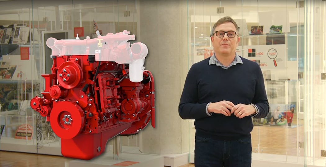 Jonathon White, Cummins&rsquo; VP of engine business engineering, discusses Cummins new fuel-agnostic engine platforms during a February press conference.