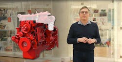 Jonathon White, Cummins’ VP of engine business engineering, discusses Cummins new fuel-agnostic engine platforms during a February press conference. Jonathon White, Cummins’ VP of engine business engineering, discusses Cummins new fuel-agnostic engine platforms during a February press conference.