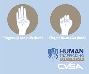 The universal hand gesture for someone to signal that they are a victim of human trafficking.