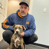 Rich DiFronzo and canine Roxy Lynn, whom he saved from being abandoned and tied to a tree.