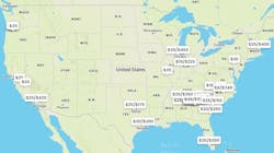 A map showing daily/monthly parking rates on TruckParkingClub.com as of Feb. 21. A map showing daily/monthly parking rates on TruckParkingClub.com as of Feb. 21.