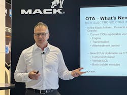 Stu Russoli, Mack Trucks highway product manager, at TMC 2023. Stu Russoli, Mack Trucks highway product manager, at TMC 2023.