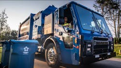 Republic Services tests a prototype Mack LR Electric on residential recycling runs in North Carolina in 2020, before the truck went into full production in 2021.