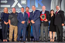 From left to right are Karin De Bondt, president of Thermo King Americas; David Smith, telematics manager for Thermo King Midwest; Don Reinhart, general manager of Thermo King Midwest North; Glenn Bartholomew, Thermo King Midwest CFO; Steve Bach, GM of aftermarket products and bus at Thermo King Americas; Tom Lantrip, executive VP of Thermo King Midwest; Carrie-Ann Flank, VP of sales at Thermo King Americas; and Mark Nyman, channel excellence leader for Thermo King Americas.