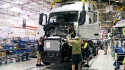 Backlogs are high, but experts think they will fall substantially in 2023, meaning more output from lines like this one at Volvo’s New River Valley plant in Dublin, Virginia. Backlogs are high, but experts think they will fall substantially in 2023, meaning more output from lines like this one at Volvo’s New River Valley plant in Dublin, Virginia.