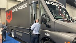 Workhorse unveiled for a &apos;first look&apos; its Classes 5-6 W56 all-electric delivery and work van, which has a range of up to 150 miles and a 1,000-cubic-foot cargo box, CEO Rick Dauch said.