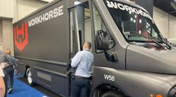 Workhorse unveiled for a &apos;first look&apos; its Classes 5-6 W56 all-electric delivery and work van, which has a range of up to 150 miles and a 1,000-cubic-foot cargo box, CEO Rick Dauch said.