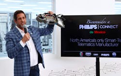 Rob Phillips, founder and CEO of Phillips Connect, shows off the company's latest Smart7 trailer nosebox, Phillips Connect's flagship device. Rob Phillips, founder and CEO of Phillips Connect, shows off the company's latest Smart7 trailer nosebox, Phillips Connect's flagship device.