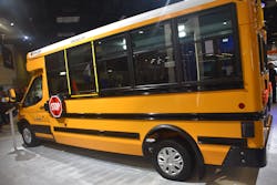 &apos;It&apos;s big and it&apos;s yellow and we think the kids are going to love it,&apos; Baughman said of the Ford E-Transit-based electric school bus.