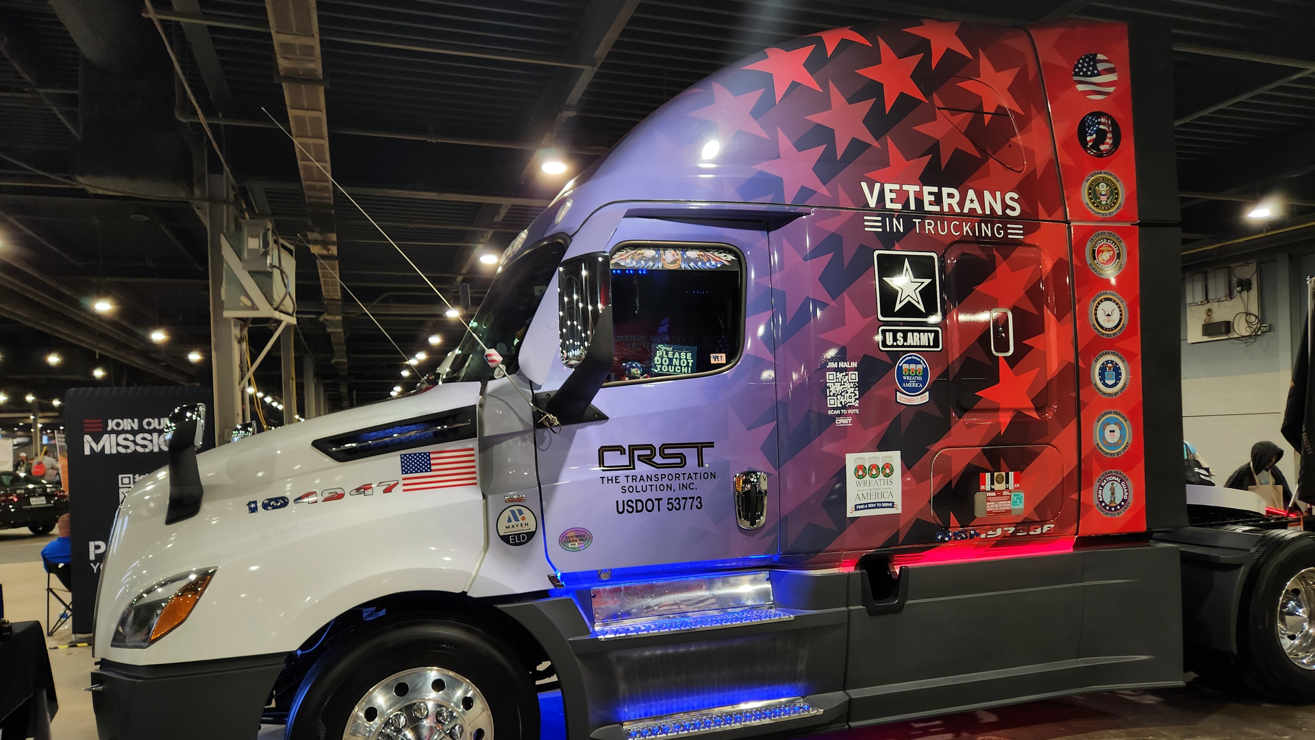 A Wreaths Across America-sponsored truck at the Mid-America Trucking Show 2023 in Louisville.
