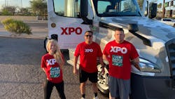 XPO employees (left to right) Assistant Service Center Manager Tamar Jimenez, Freight Operations Supervisor Tony Ramirez, and Assistant Senior Service Center Manager Brandon Warpness competed in the run. Jimenez is a Navy veteran who organized XPO's participation, Ramirez is joining the National Guard, and Warpness is a Marine veteran. XPO employees (left to right) Assistant Service Center Manager Tamar Jimenez, Freight Operations Supervisor Tony Ramirez, and Assistant Senior Service Center Manager Brandon Warpness competed in the run. Jimenez is a Navy veteran who organized XPO's participation, Ramirez is joining the National Guard, and Warpness is a Marine veteran.