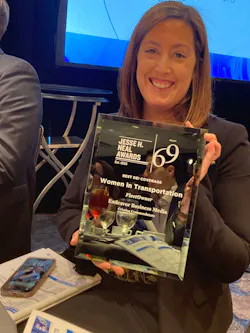 FleetOwner Editor-In-Chief displays her Neal Award while attending the awards ceremony in New York.