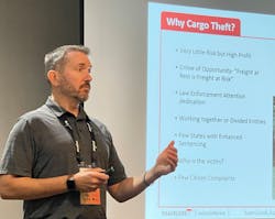 Scott Cornell, transportation lead and crime and theft specialist at insurance provider Travelers, speaks on cargo theft-prevention strategies at a trucking industry safety and security conference last year.