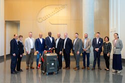 Cummins and Heliox executives show off the new Mobile 50 DC fast charger the companies developed together. Cummins and Heliox executives show off the new Mobile 50 DC fast charger the companies developed together.