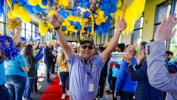 J.B. Hunt Intermodal driver Tony Broussard, the company’s second driver to achieve five million safe miles, participates in the Million Mile Walk of Fame at J.B. Hunt headquarters. J.B. Hunt Intermodal driver Tony Broussard, the company’s second driver to achieve five million safe miles, participates in the Million Mile Walk of Fame at J.B. Hunt headquarters.