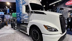 Kenworth&apos;s Class 8 zero-emission T680 hydrogen fuel-cell electric vehicle (FCEV), powered by Toyota fuel-cell technology, on display at ACT Expo last week.