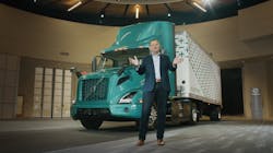 Peter Voorhoeve during the Volvo VNR Electric debut. The OEM&apos;s North American electric truck is designed for regional trucking applications.