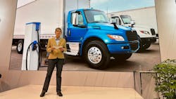 Trish Reed, VP of zero emissions for Navistar, during ACT Expo 2023. Trish Reed, VP of zero emissions for Navistar, during ACT Expo 2023.