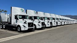 Volvo VNR Electric tractors lined up at Performance Team.