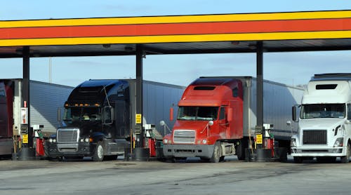 Long haul trucks refuel as diesel station
